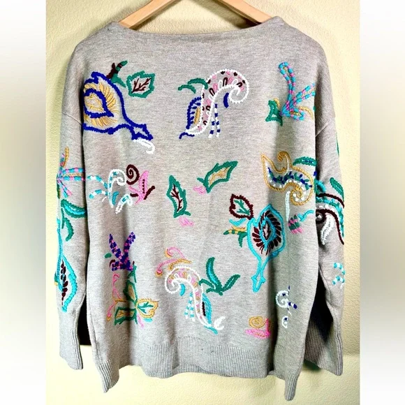 Anthropologie Embroidered Pullover Sweater in Neutral Motif - Picture 8 of 12